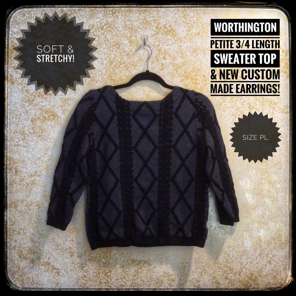 ❤️ 3/$15 Worthington Sweater & NEW custom earrings